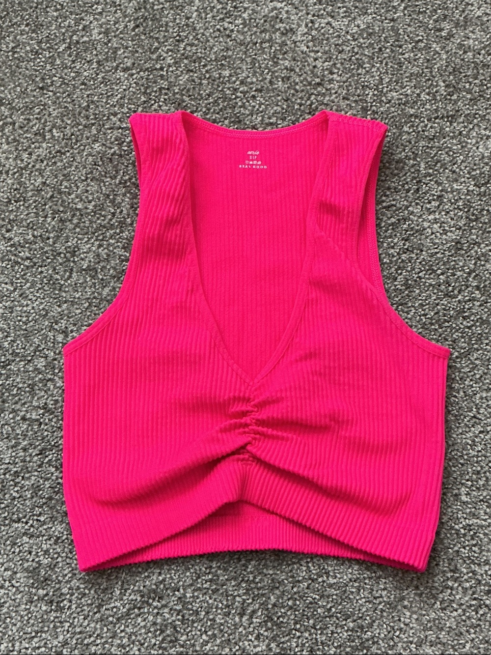 Aerie Ribbed V-Neck Crop Tank Top - Hot Pink